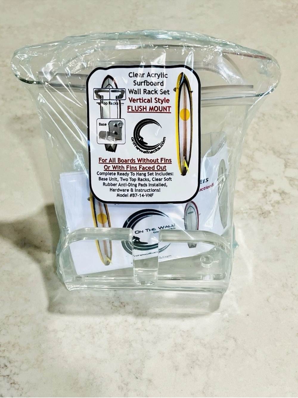 Surfboard Wall Rack Set Clear Acrylic Vertical Style Flush Mount-BRAND NEW